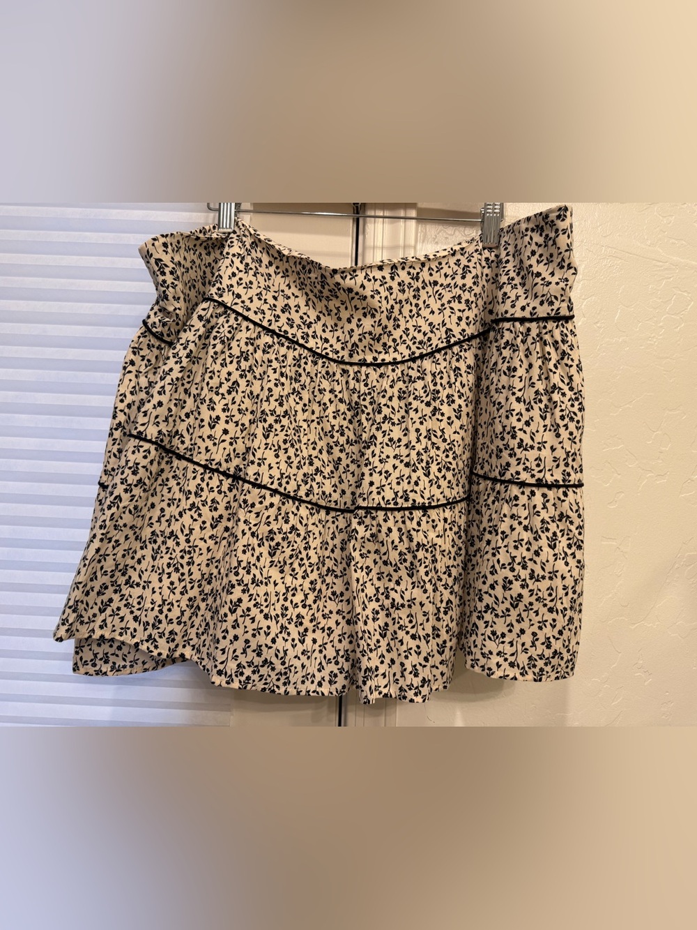 H&M Beige Mini Skirt with Black Floral Print